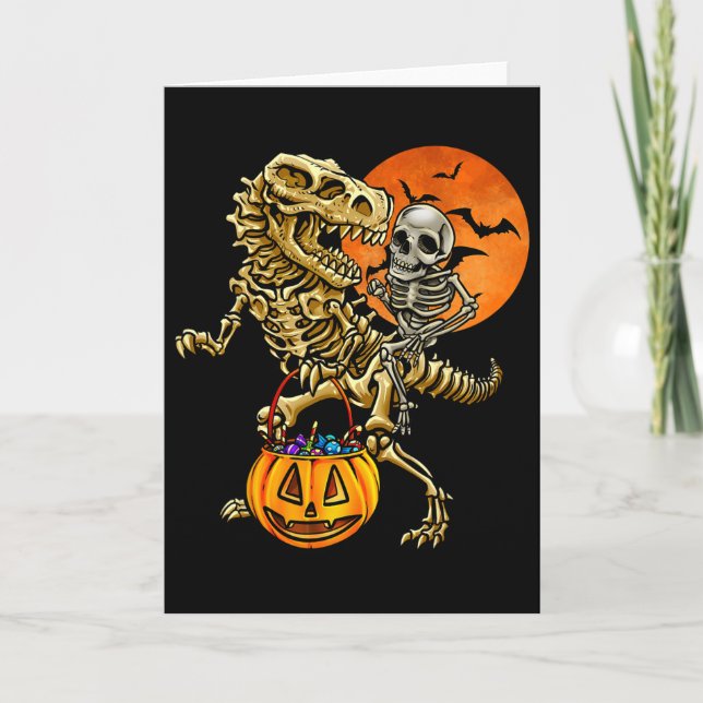 Skeleton Dinosaur Halloween Pumpkin For Boys Kids  Kort (Framsida)