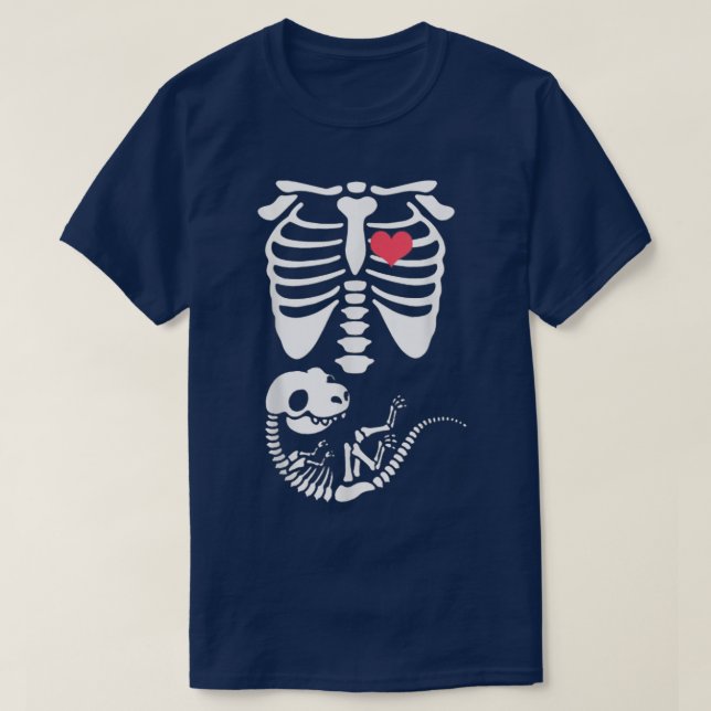 Skeleton Dinosaur Hjärtgraviditet XRay Funny Hallo T Shirt (Design framsida)