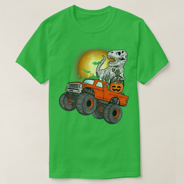 Skeleton Dinosaur Monster Lastbil Småbarn Boys Hal T Shirt (Design framsida)