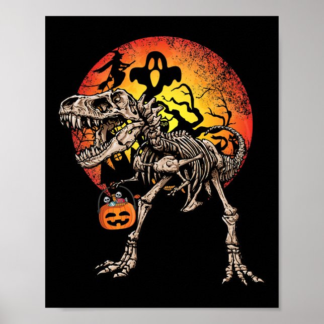 Skeleton Dinosaur T rex Pumpkin Halloween Costume Poster (Framsidan)