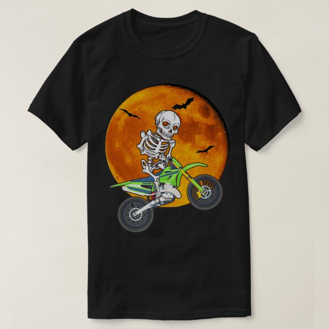 Skeleton Dirt Bike Halloween Motocross Biker T Shirt (Design framsida)