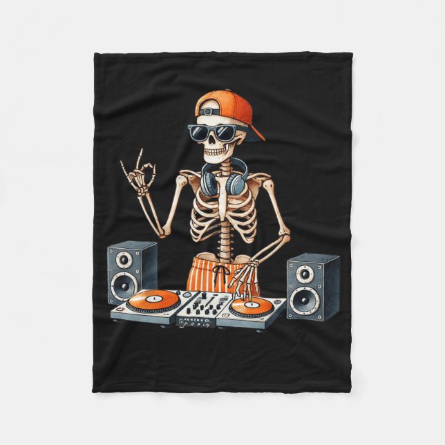 Skeleton Dj Halloween Costume Turntable Music Funn Fleecefilt (Framsidan)