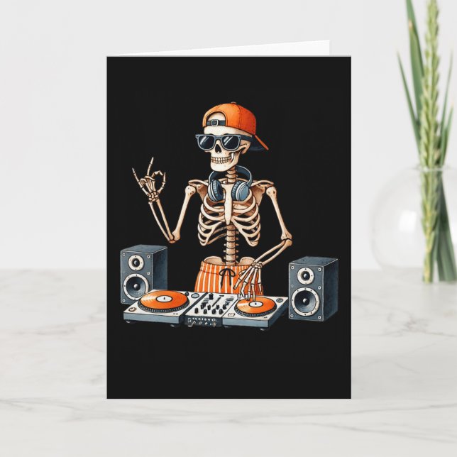 Skeleton Dj Halloween Costume Turntable Music Funn Kort (Framsida)