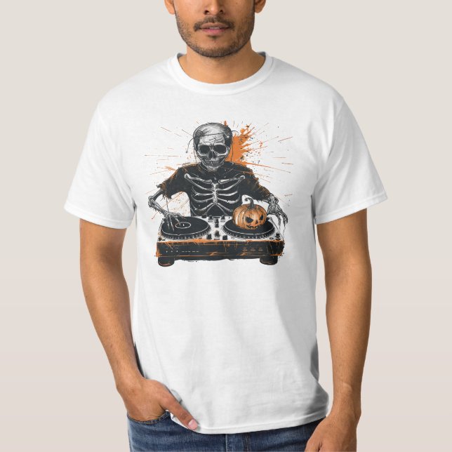 Skeleton DJ Halloween fest T-Shirt - Spooky Rave (Framsida)