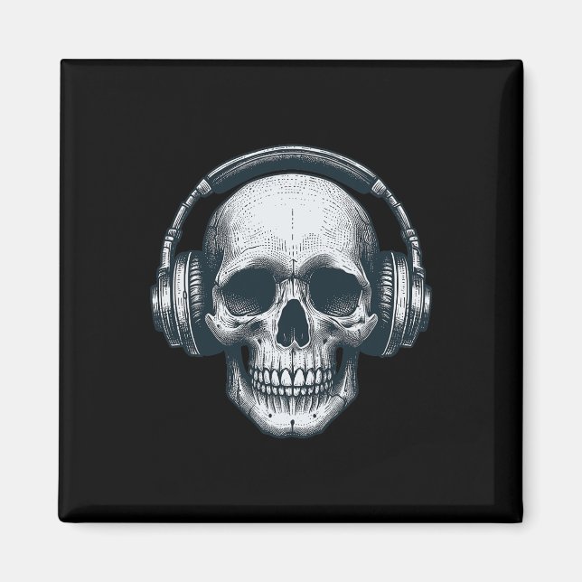 Skeleton Dj-hörlurarna Spooky Skull Musician Hallo Magnet (Framsidan)