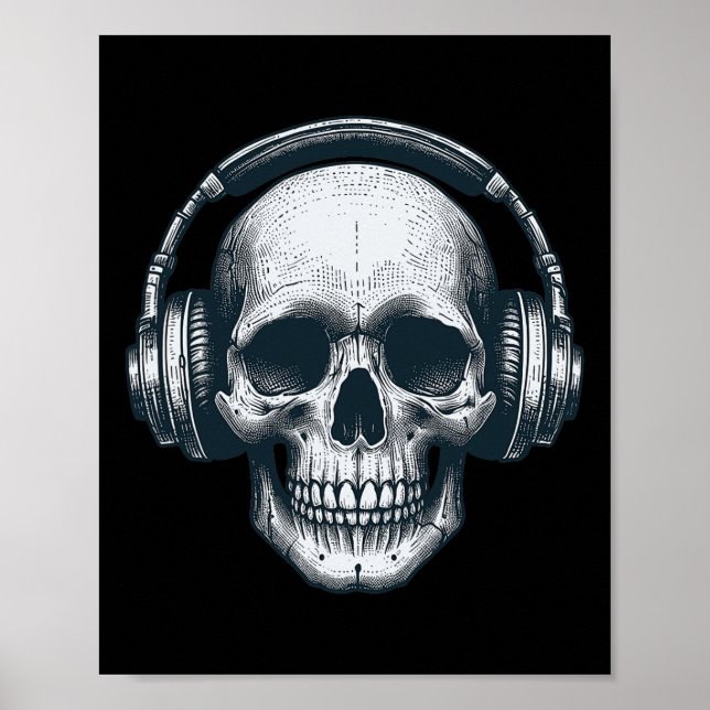 Skeleton Dj-hörlurarna Spooky Skull Musician Hallo Poster (Framsidan)