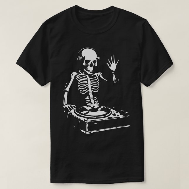 Skeleton dj spelar musik t shirt (Design framsida)