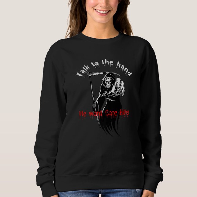Skeleton Döden talar Hand Gothic Halloween Desig T Shirt (Framsida)