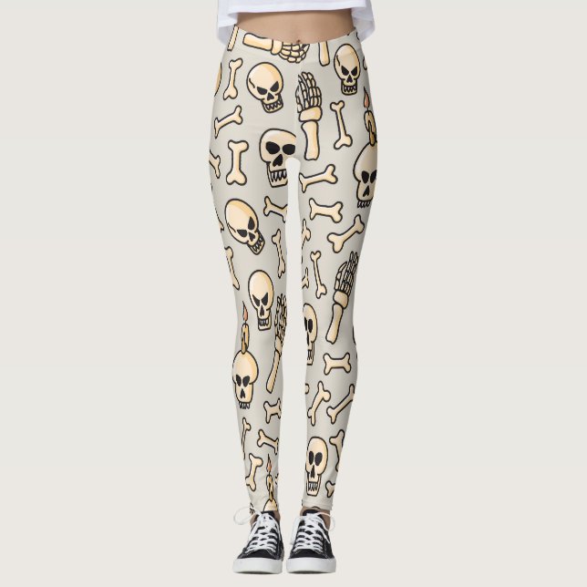 Skeleton Doodles: Vintage Textile Mönster. Leggings (Framsida)