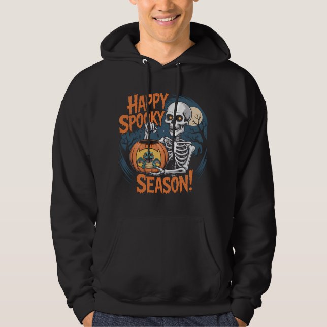 Skeleton & Dragon Halloween Art Hoodie (Framsida)