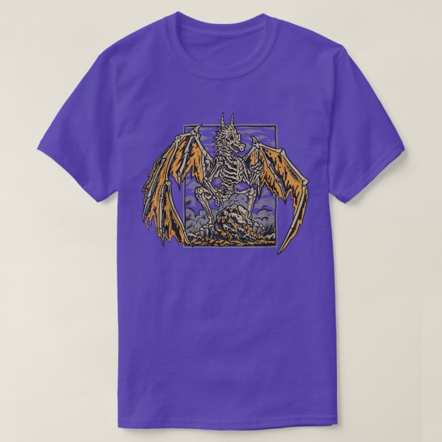 Skeleton Dragon Vingar Gothic  T Shirt (Design framsida)
