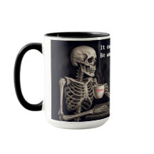 Skeleton dricker kaffe med vän mugg
