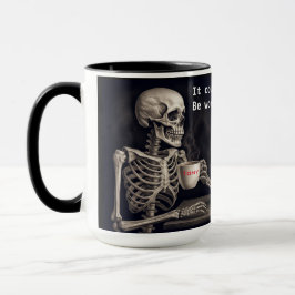 Skeleton dricker kaffe med vän mugg