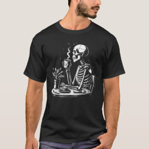 Skeleton dricker svart kaffe t shirt