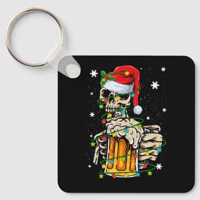 Skeleton Drining Beer Retro God jul Light Nyckelring (Framsida)