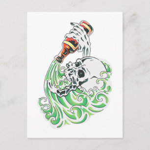 Skeleton Drinking Beer Vykort
