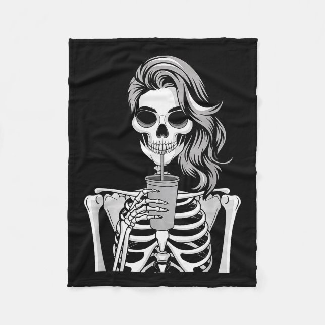 Skeleton Drinking Beverage Monochrome Gothic Hallo Fleecefilt (Framsidan)