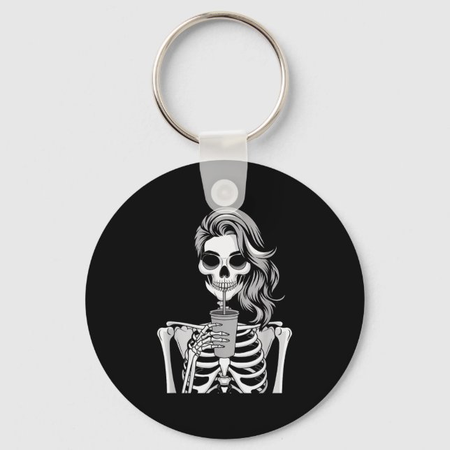 Skeleton Drinking Beverage Monochrome Gothic Hallo Nyckelring (Framsida)