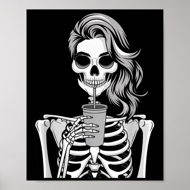 Skeleton Drinking Beverage Monochrome Gothic Hallo Poster (Framsidan)