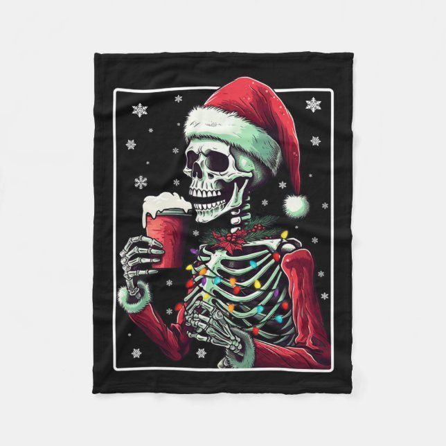 Skeleton Drinking Cocoa - Hett Chocolate Julafton Fleecefilt (Framsidan)