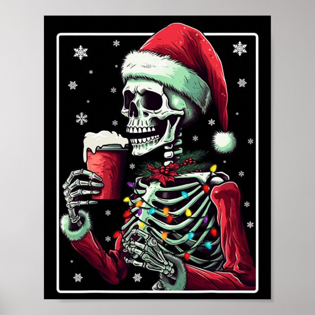 Skeleton Drinking Cocoa - Hett Chocolate Julafton Poster (Framsidan)