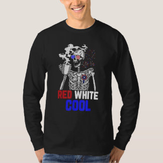 Skeleton Drinking Coffee 4th of July Cool Red And  T Shirt