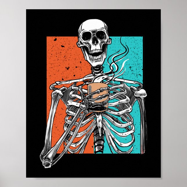 Skeleton Drinking Coffee Älskare Funny Halloween S Poster (Framsidan)