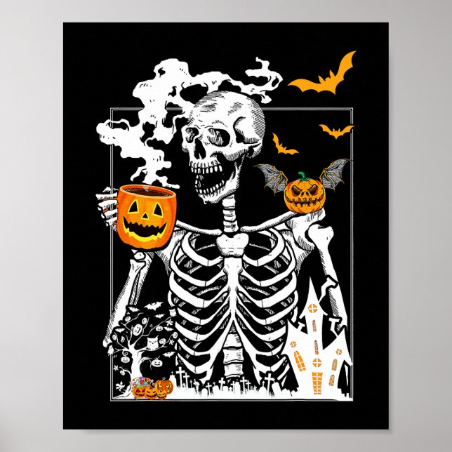 Skeleton Drinking Coffee Älskare Funny Halloween S Poster (Framsidan)