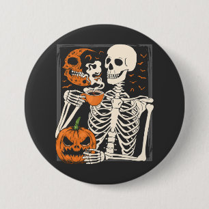 Skeleton Drinking Coffee Älskare Halloween Skull R Knapp