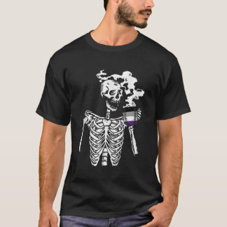Skeleton Drinking Coffee ASexual Pride Skull HGBTQ T Shirt