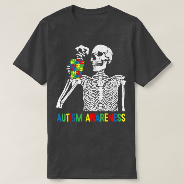 Skeleton Drinking Coffee Autism Awareness Puzzle P T Shirt (Design framsida)