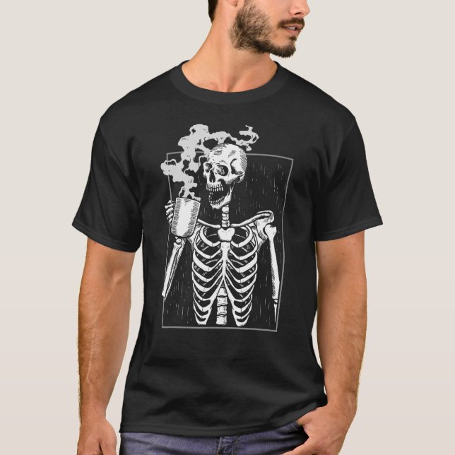 Skeleton Drinking Coffee Caffeine Coffeine Brewer T Shirt (Framsida)