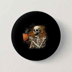 Skeleton Drinking Coffee Funny Skull Halloween Cos Knapp
