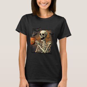 Skeleton Drinking Coffee Funny Skull Halloween Cos T Shirt