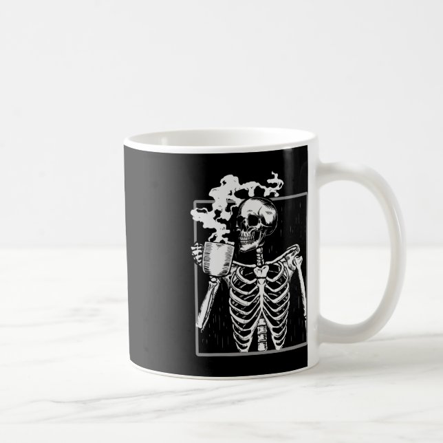 Skeleton Drinking Coffee Funny Skull Manar Kvinnor Kaffemugg (Höger)