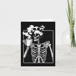 Skeleton Drinking Coffee Funny Skull Manar Kvinnor Kort