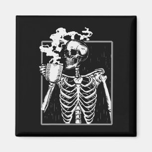 Skeleton Drinking Coffee Funny Skull Manar Kvinnor Magnet