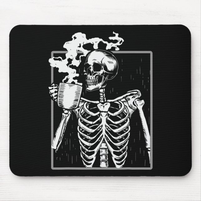 Skeleton Drinking Coffee Funny Skull Manar Kvinnor Musmatta (Framsidan)