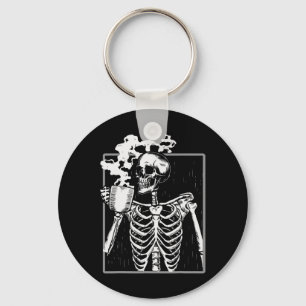 Skeleton Drinking Coffee Funny Skull Manar Kvinnor Nyckelring