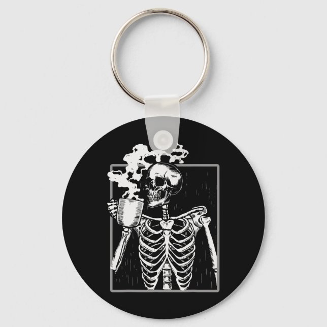 Skeleton Drinking Coffee Funny Skull Manar Kvinnor Nyckelring (Framsida)