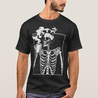 Skeleton Drinking Coffee Funny Skull Manar Kvinnor T Shirt