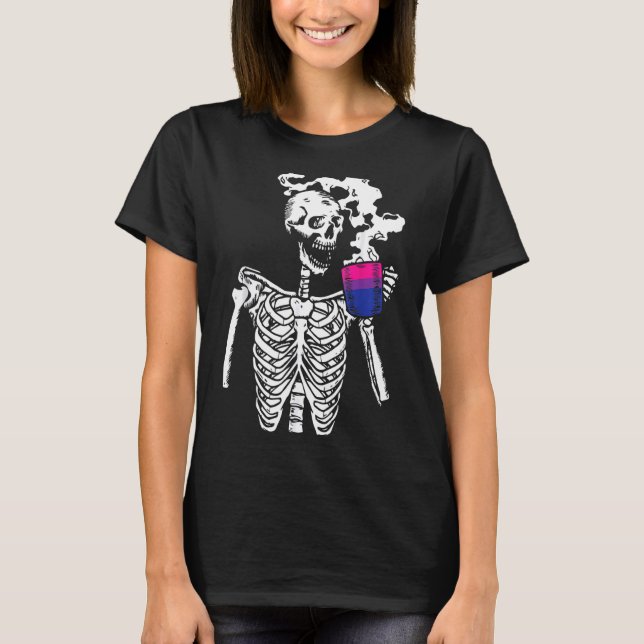 Skeleton Drinking Coffee Gay pride Skull Lgbt T Shirt (Framsida)
