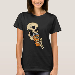 Skeleton Drinking Coffee Halloween Bones Skull Man T Shirt