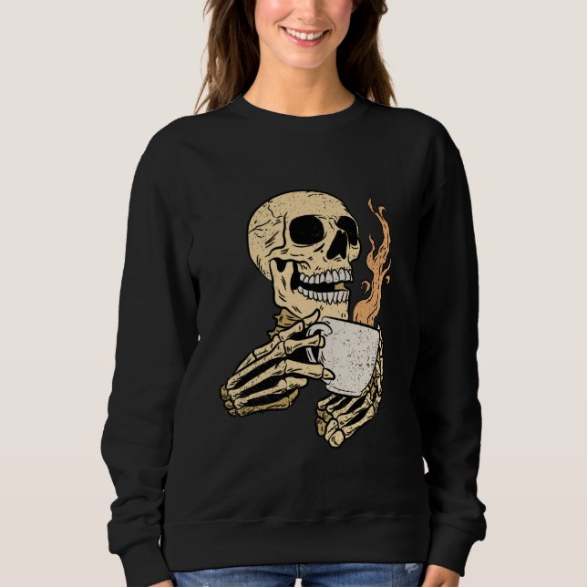 Skeleton Drinking Coffee Halloween Funny Bones Sku T Shirt (Framsida)