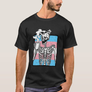 Skeleton Drinking Coffee Lgbt-Q Transgender Pride  T Shirt