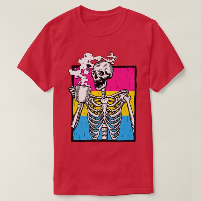 Skeleton Drinking Coffee LGBTQ Panseual Pride Pan  T Shirt (Design framsida)