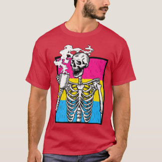 Skeleton Drinking Coffee LGBTQ Panseual Pride Pan  T Shirt