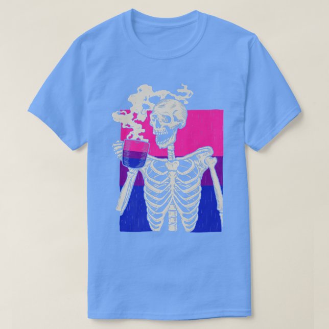 Skeleton Drinking Coffee LGBTQ Retro Biseual Pride T Shirt (Design framsida)