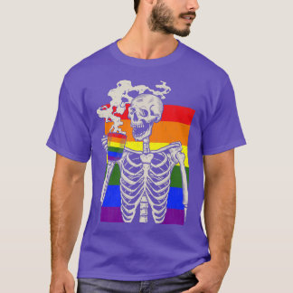 Skeleton Drinking Coffee LGBTQ Retro Gay pride Fla T Shirt