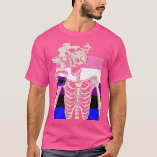 Skeleton Drinking Coffee LGBTQ Retro Genderfluid P T Shirt